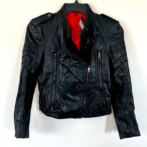 Zara Black Faux Leather Biker Jacket w/ Red Lining